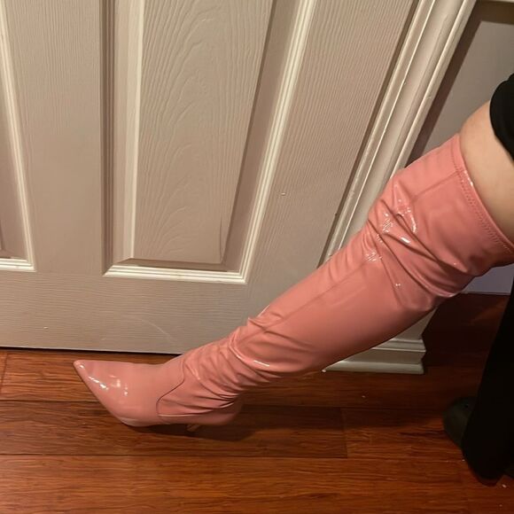 Steve Madden Synthetic Patent Pink Vanquish Tigh high  heels boots size10M - Picture 15 of 15
